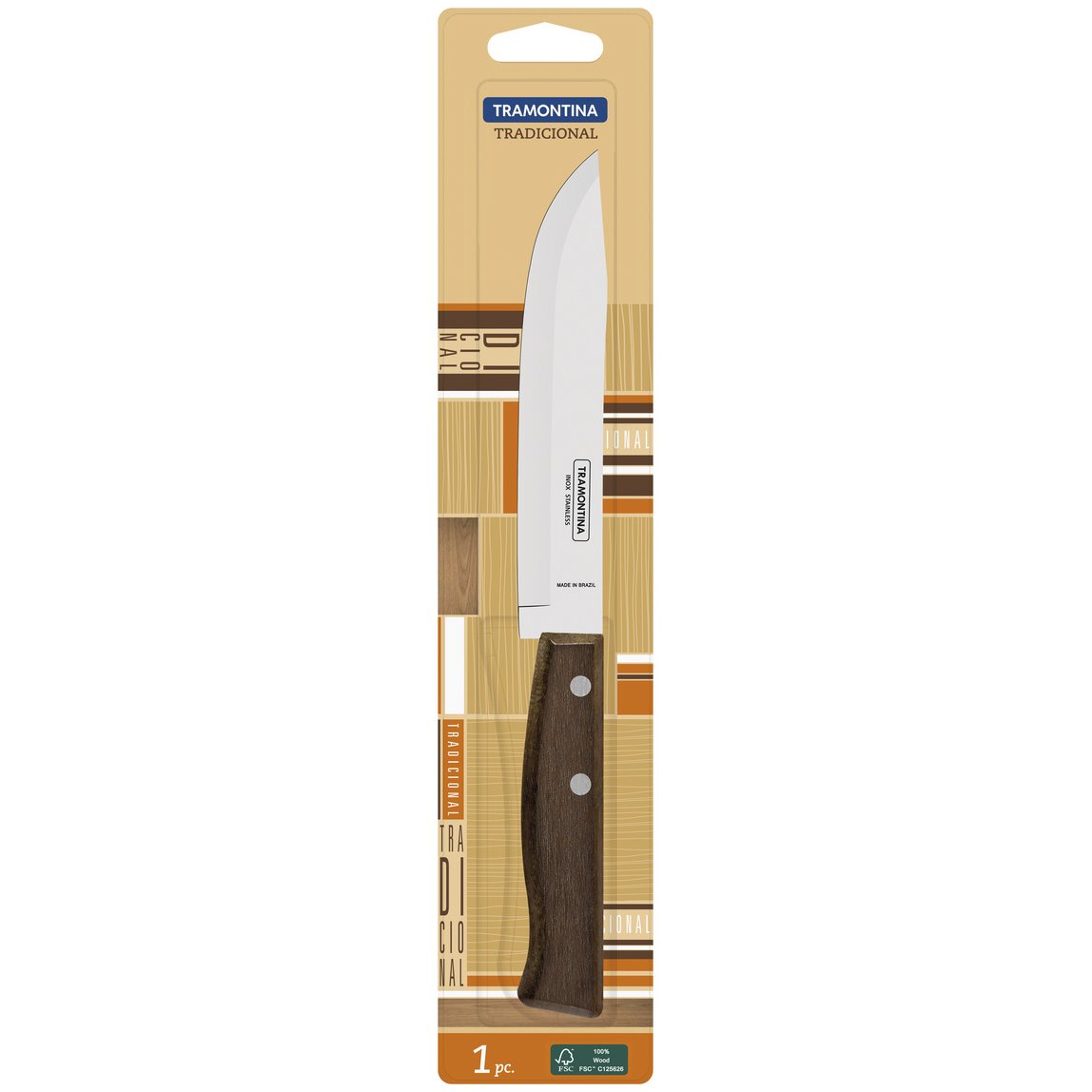 Faca para Cozinha Tramontina Tradicional com Lâmina em Aço Inox e Cabo em Madeira Natural 6"
