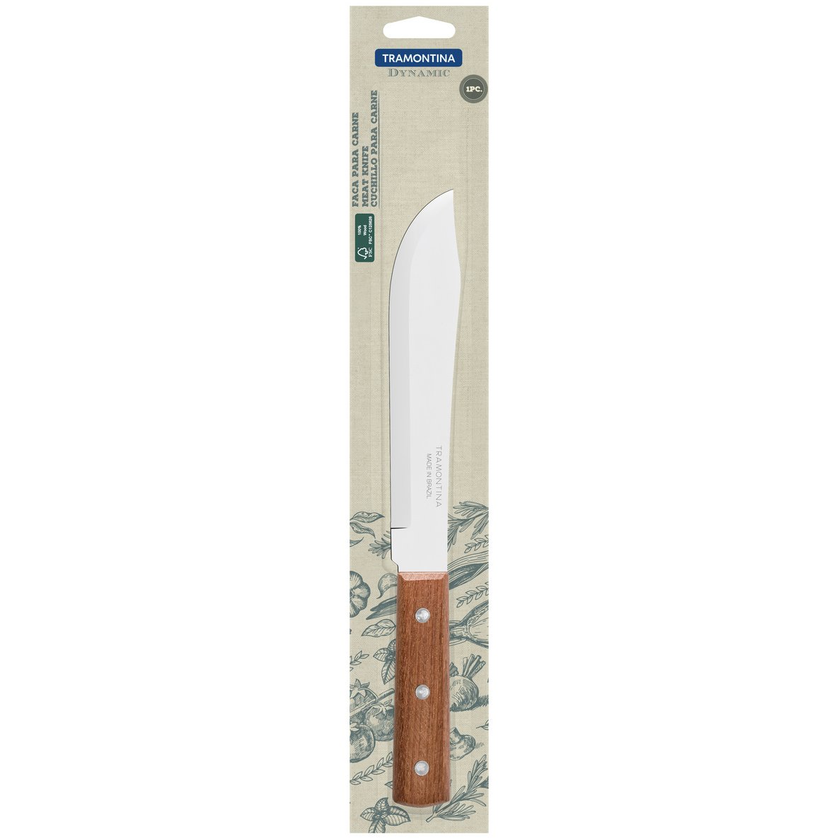Faca para Cozinha Tramontina Dynamic com Lâmina de Aço Inox e Cabo de Madeira Natural 7"