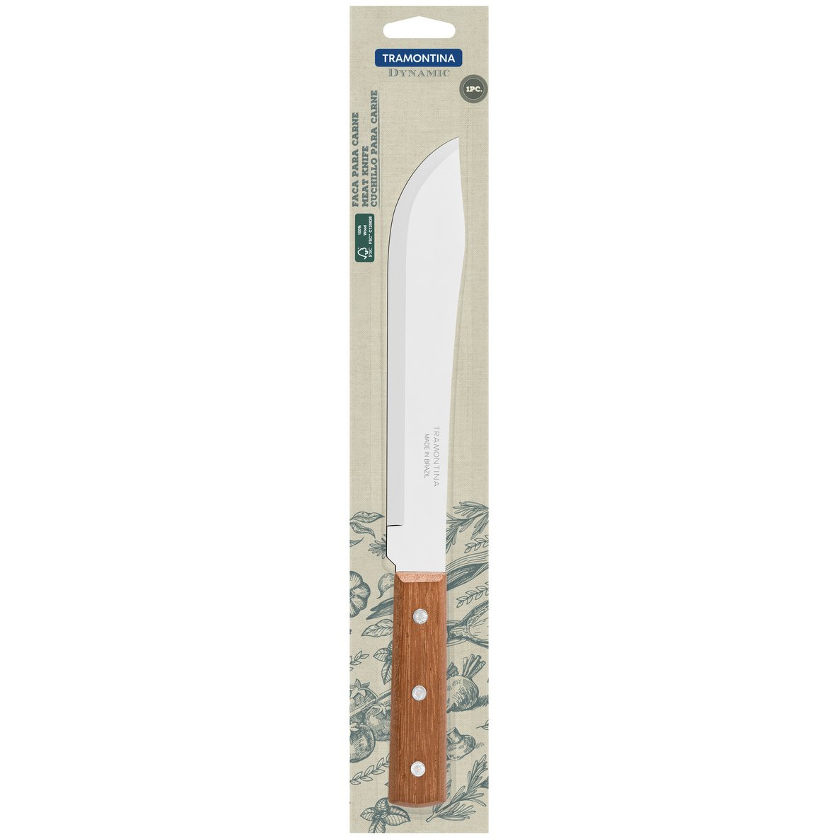 Faca para Cozinha Tramontina Dynamic com Lâmina de Aço Inox e Cabo de Madeira Natural 8"