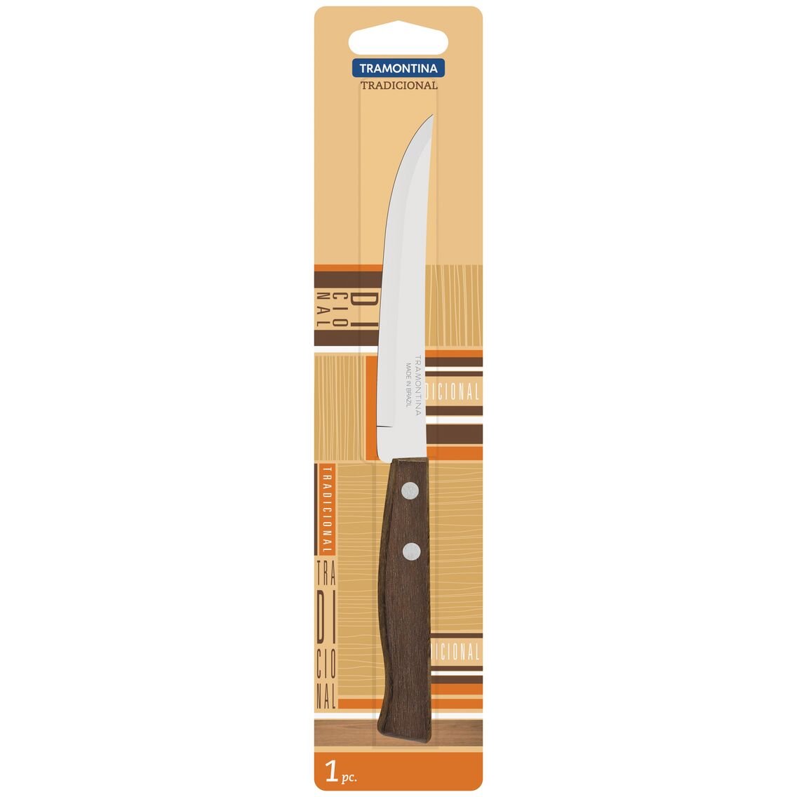 Faca para Churrasco Tramontina Tradicional com Lâmina em Aço Inox com Fio Liso e Cabo em Madeira Natural 5"
