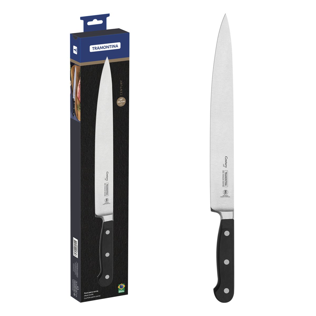 Faca para Carne Tramontina Century com Lâmina em Aço Inox e Cabo em Policarbonato e Fibra de Vidro 10"