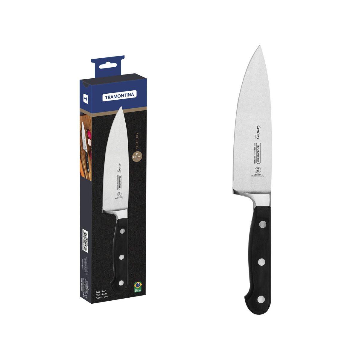 Faca Chef Tramontina Century com Lâmina em Aço Inox e Cabo em Policarbonato e Fibra de Vidro 6"