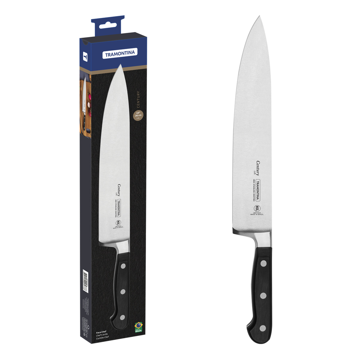 Faca Chef Tramontina Century com Lâmina em Aço Inox e Cabo em Policarbonato e Fibra de Vidro 10"