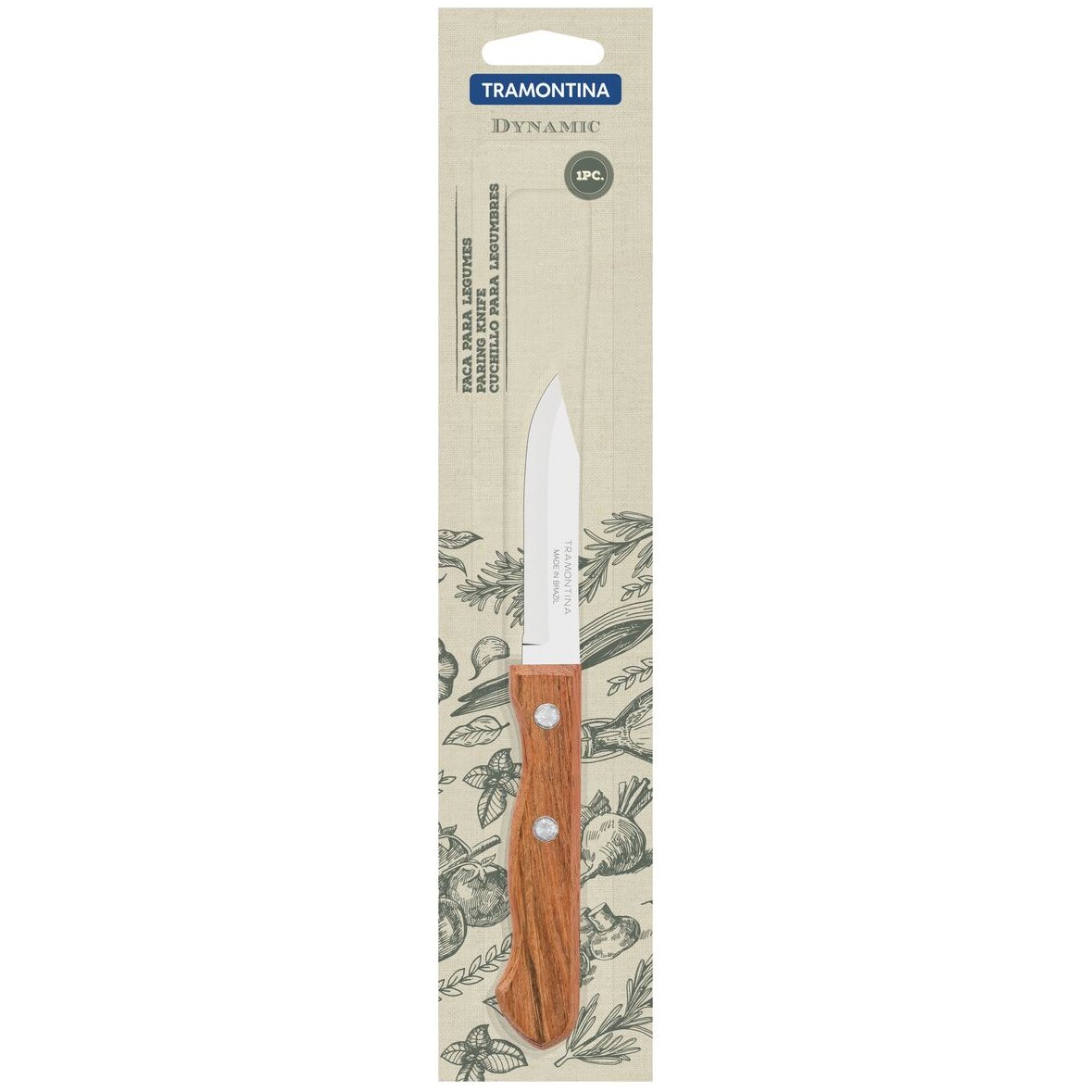 Faca para Legumes e Frutas Tramontina Dynamic com Lâmina em Aço Inox e Cabo em Madeira Natural 3"