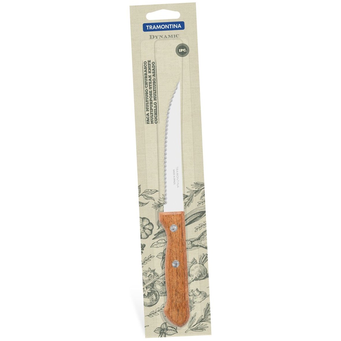 Faca para Churrasco e Frutas Tramontina Dynamic com Lâmina de Aço Inox e Cabo em Madeira Natural 5"