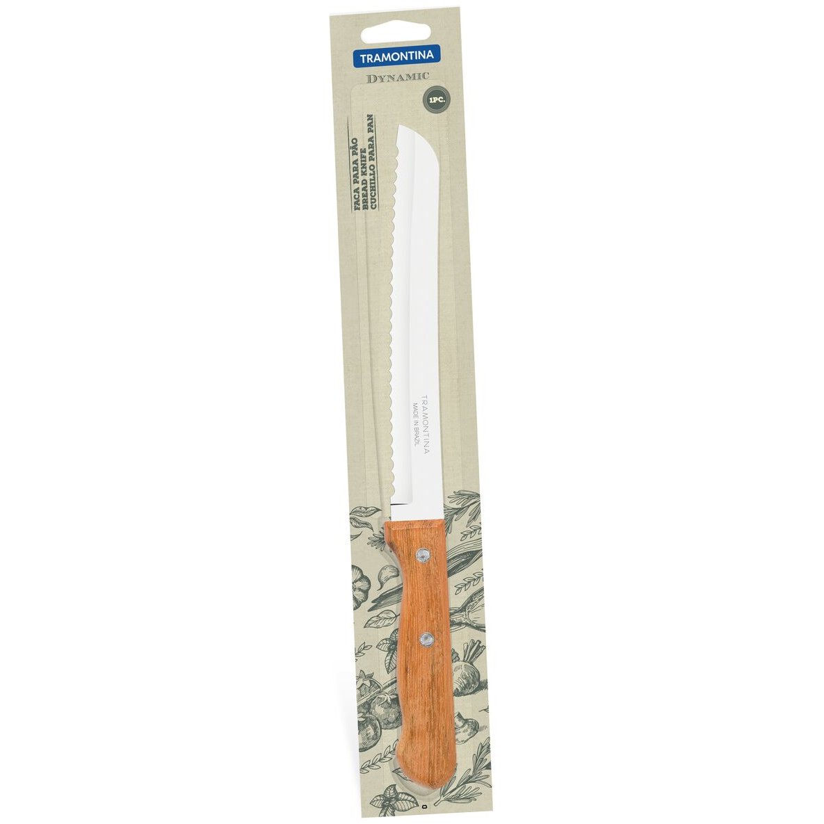 Faca para Pão Tramontina Dynamic com Lâmina de Aço Inox e Cabo de Madeira Natural 8"