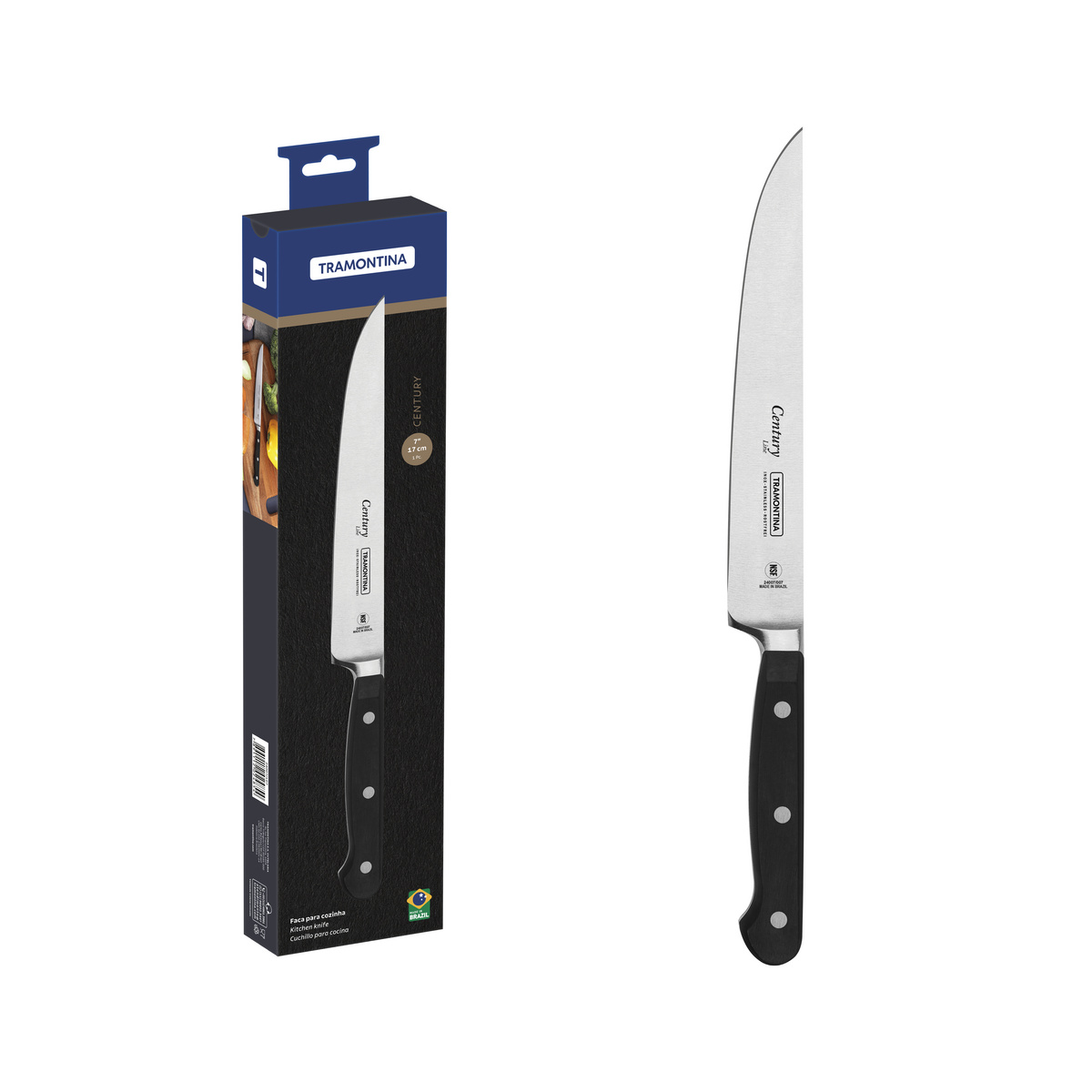 Faca para Cozinha Tramontina Century com Lâmina em Aço Inox e Cabo em Policarbonato e Fibra de Vidro 7"