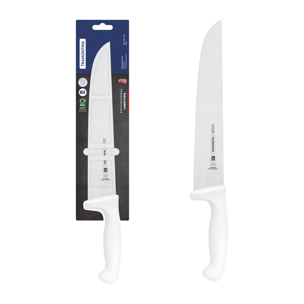 Faca para Carne Tramontina Profissional com Lâmina em Aço Inox e Cabo de Polipropileno Branco 10"