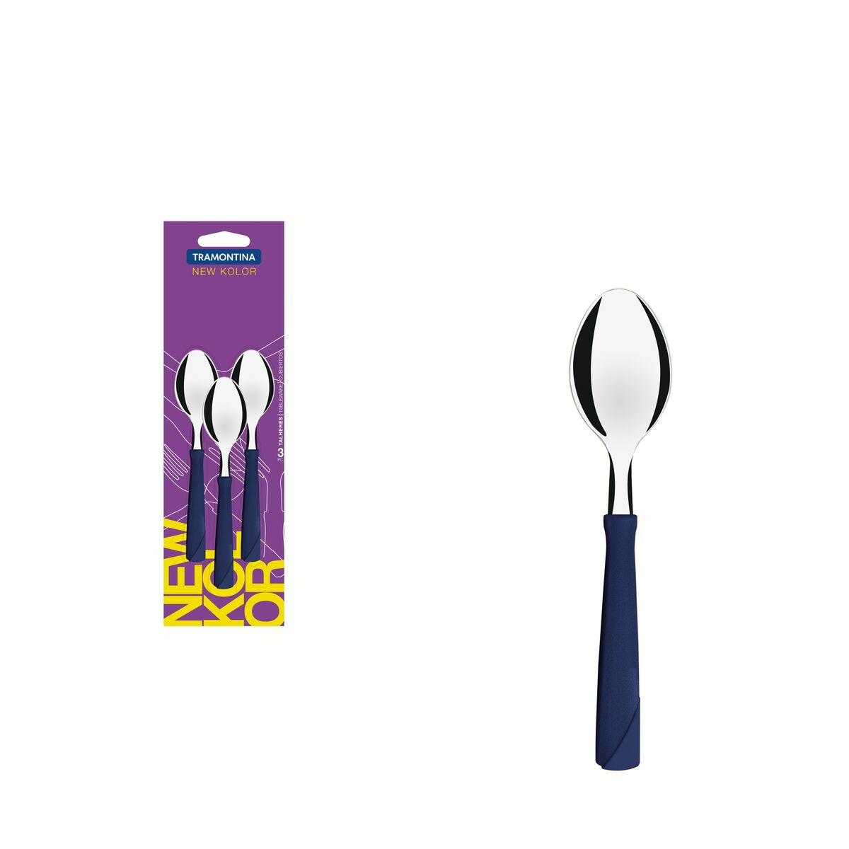 Conjunto de Colheres para Chá Tramontina New Kolor com Lâminas em Aço Inox e Cabos de Polipropileno Azul 3 Peças