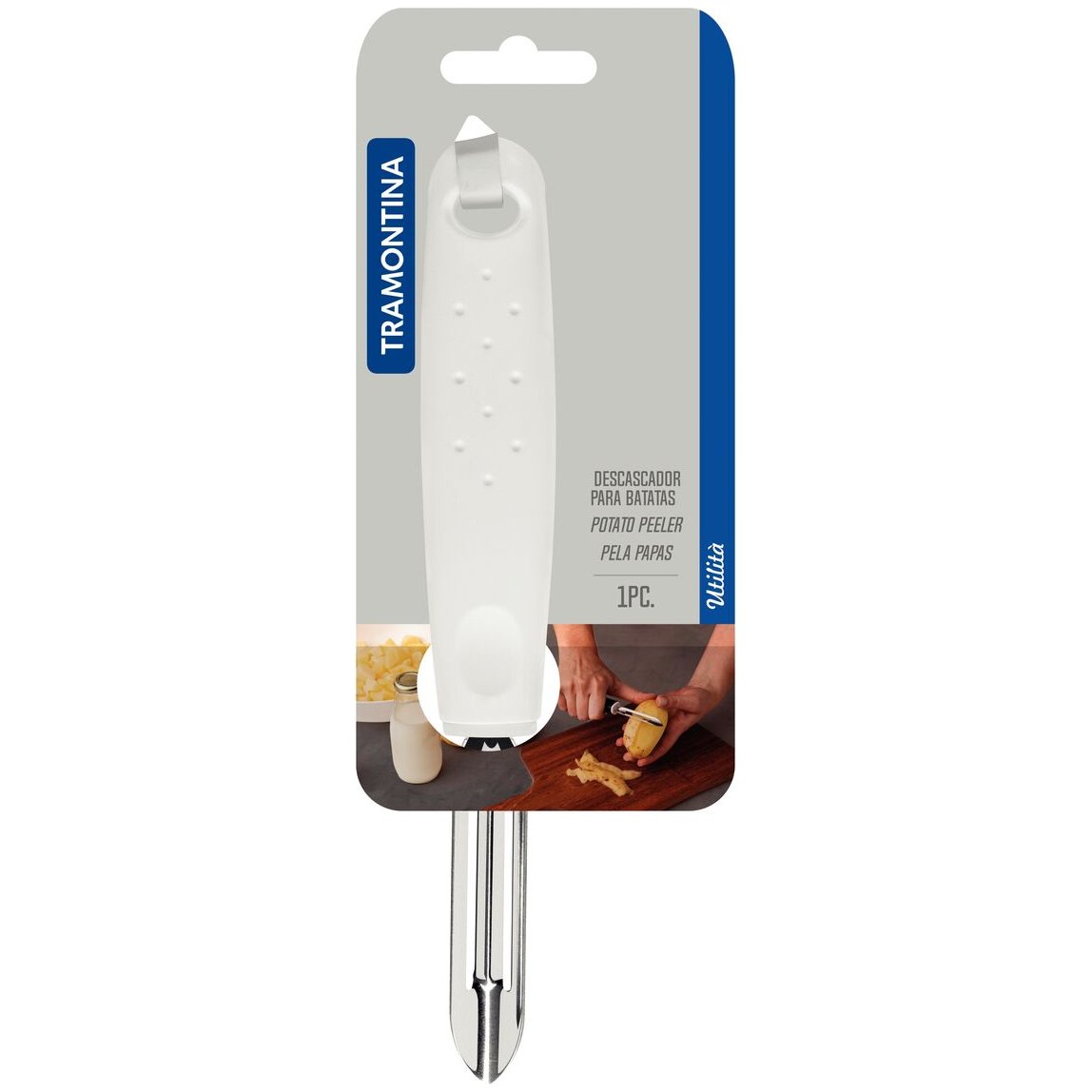 Descascador de Batatas Manual Tramontina Utilità em Aço Inox com Cabo de Polipropileno Branco