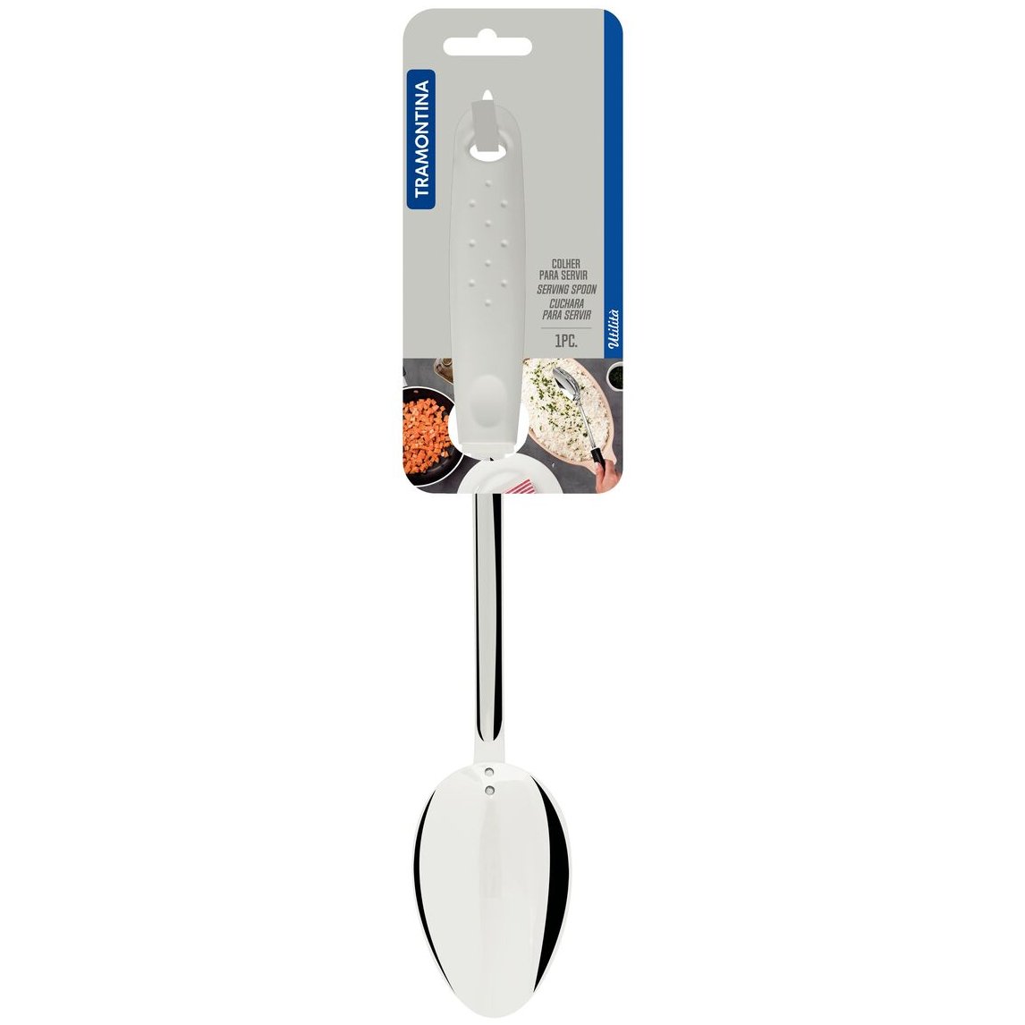 Colher para Servir Tramontina Utilità em Aço Inox com Cabo de Polipropileno Branco