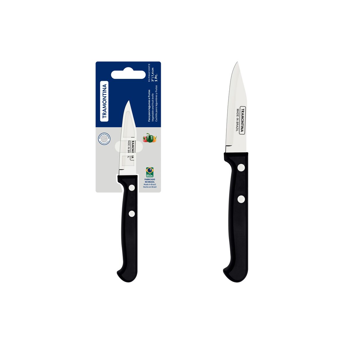 Faca para Legumes e Frutas Tramontina Ultracorte com Lâmina em Aço Inox e Cabo de Polipropileno Preto 3"