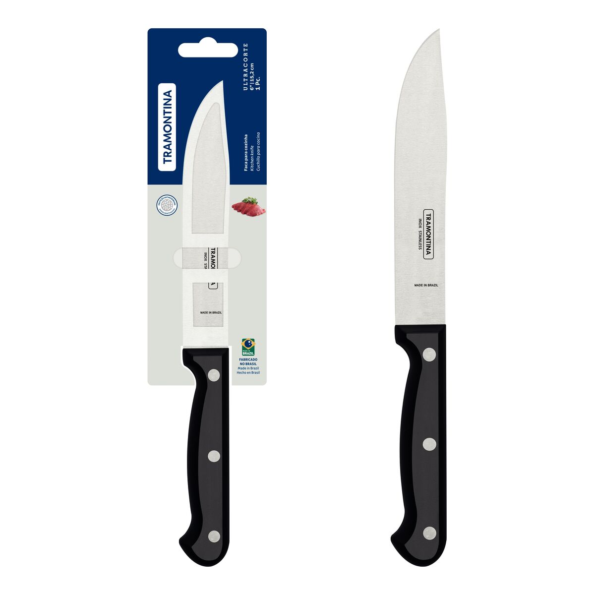 Faca para Cozinha Tramontina Ultracorte com Lâmina em Aço Inox e Cabo de Polipropileno Preto 6"