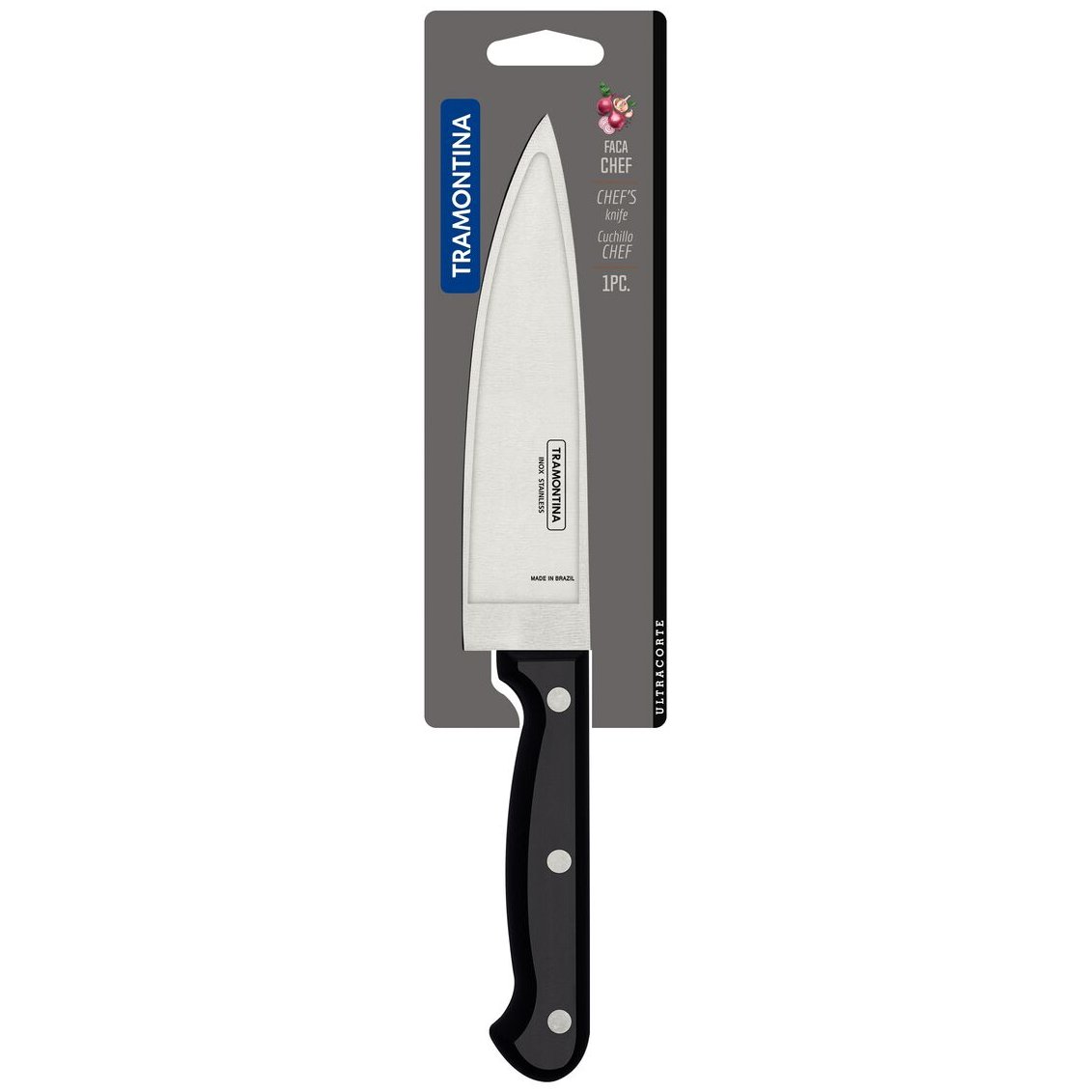 Faca Chef Tramontina Ultracorte com Lâmina em Aço Inox e Cabo de Polipropileno Preto 6"