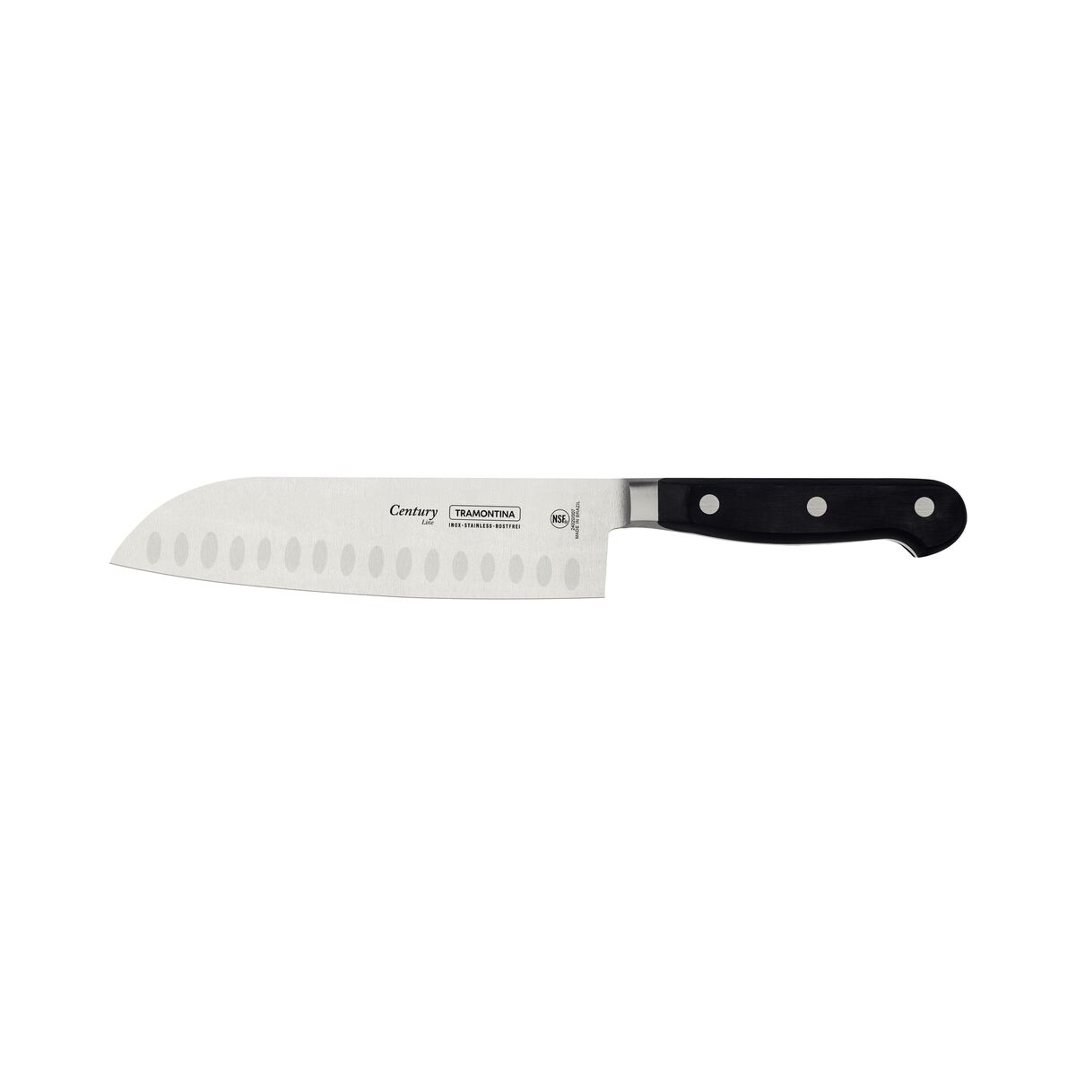Faca Santoku Tramontina Century com Lâmina em Aço Inox e Cabo em Policarbonato Preto e Fibra de Vidro 7"