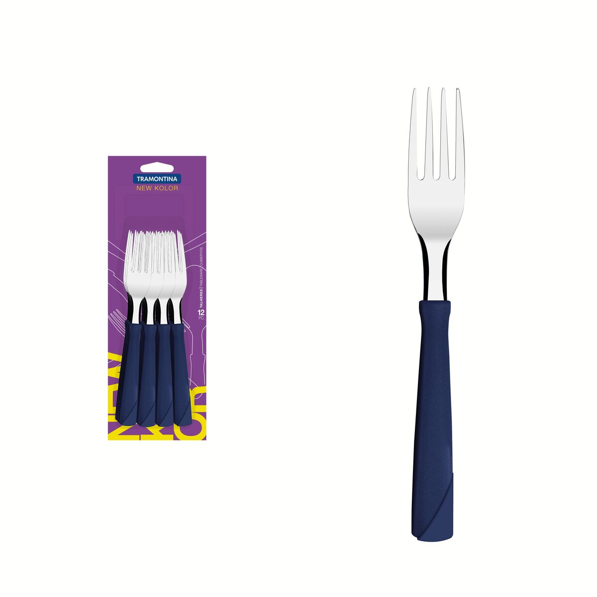 Conjunto de Garfos de Mesa Tramontina New Kolor com Lâminas em Aço Inox e Cabos de Polipropileno Azul 12 Peças