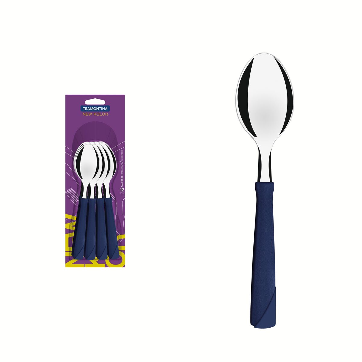 Conjunto de Colheres de Mesa Tramontina New Kolor com Lâminas em Aço Inox e Cabos de Polipropileno Azul 12 Peças
