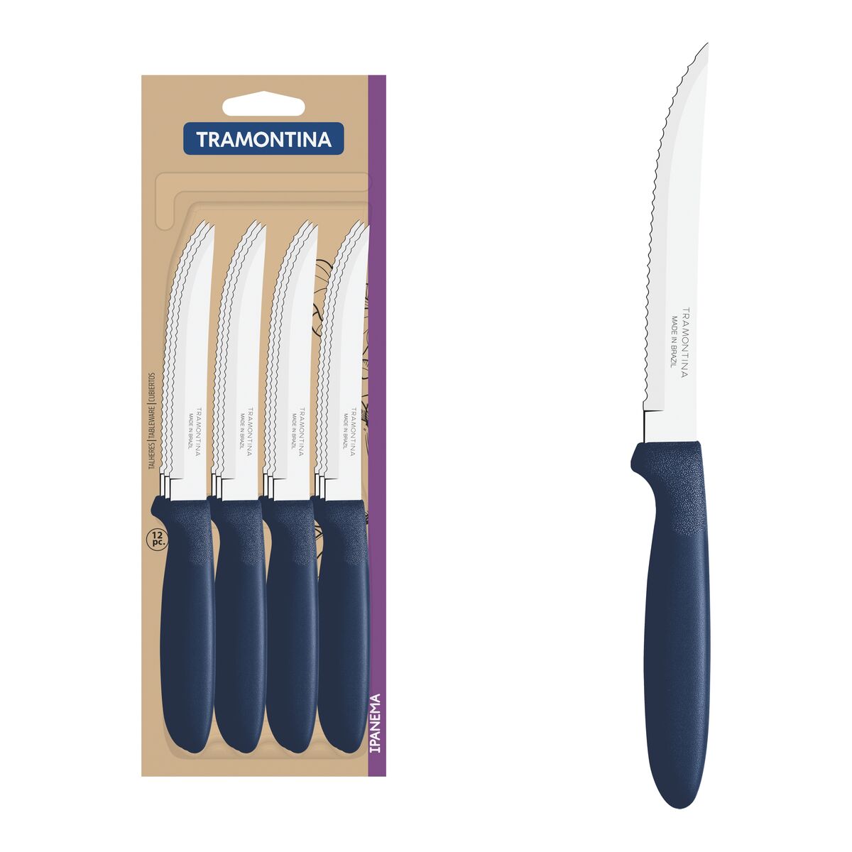 Conjunto de Facas para Churrasco Tramontina Ipanema com Lâminas em Aço Inox e Cabos de Polipropileno Azul 12 Peças