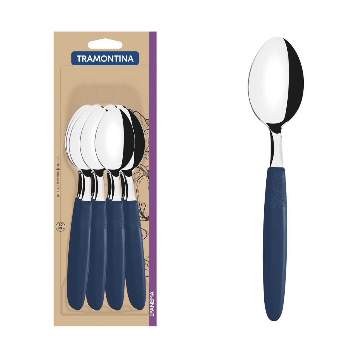 Conjunto de Colheres de Mesa Tramontina Ipanema com Lâminas em Aço Inox e Cabos de Polipropileno Azul 12 Peças