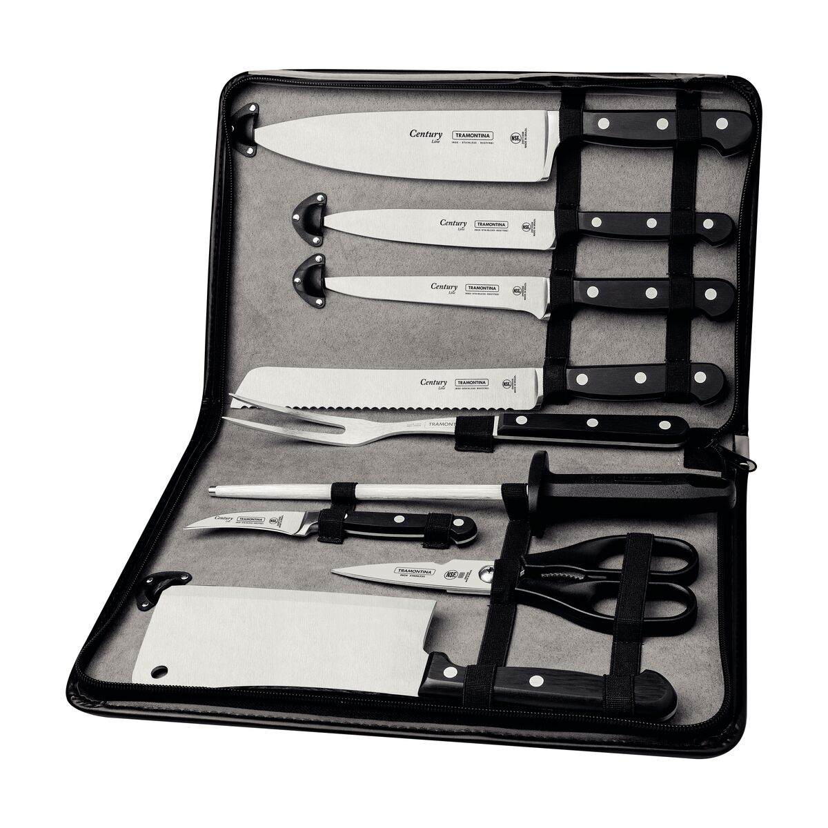 Kit Chef Tramontina com Lâminas em Aço Inox e Cabos em Policarbonato e Fibra de Vidro com Estojo 10 Peças