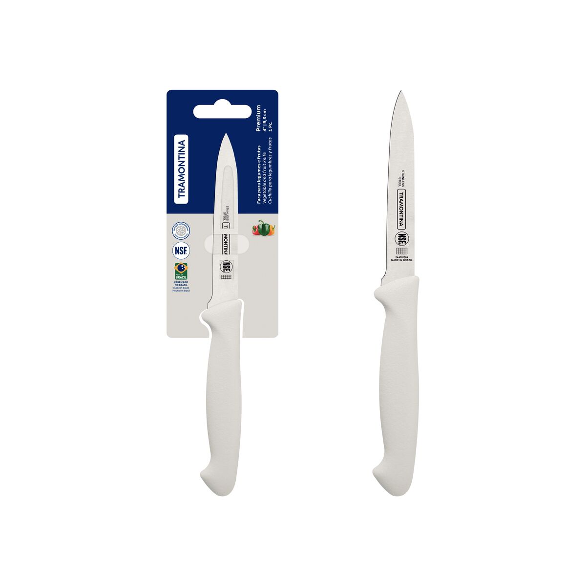Faca para Legumes e Frutas Tramontina Premium com Lâmina em Aço Inox e Cabo de Polipropileno Branco 4"
