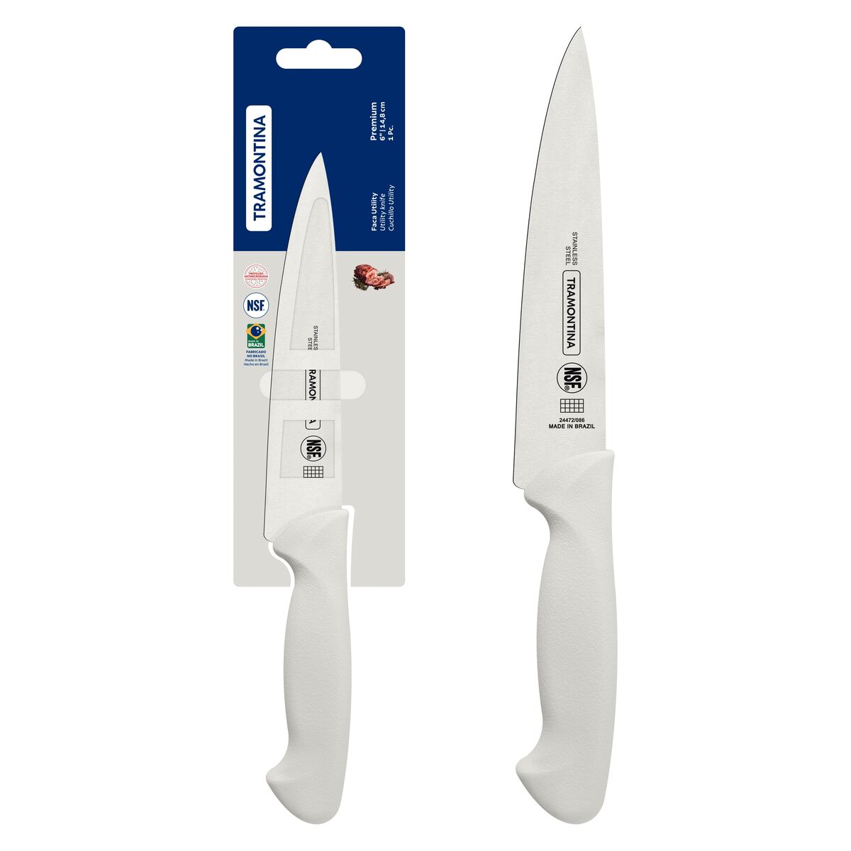 Faca Utility Tramontina Premium com Lâmina em Aço Inox e Cabo de Polipropileno Branco 6"