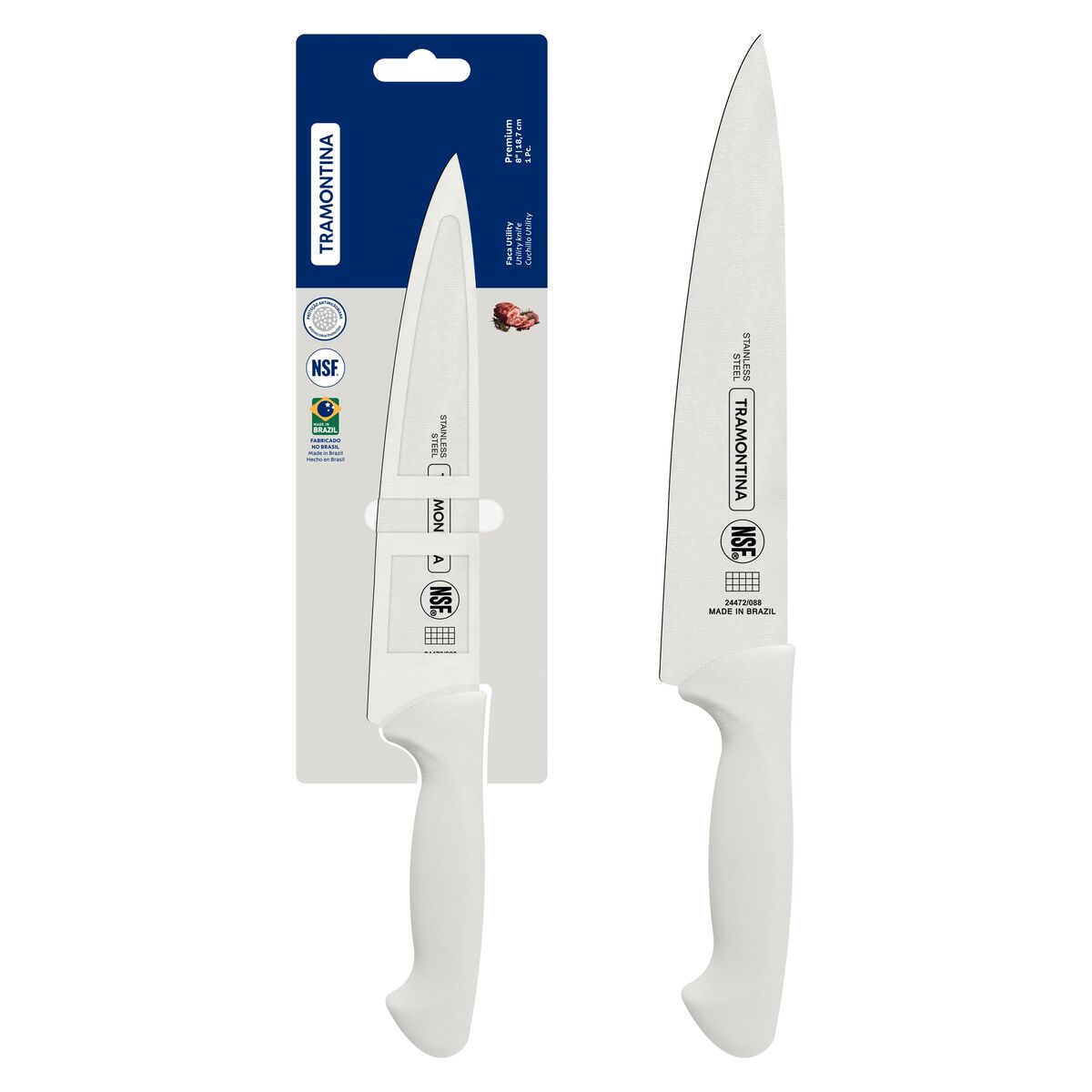 Faca Utility Tramontina Premium com Lâmina em Aço Inox e Cabo de Polipropileno Branco 8"