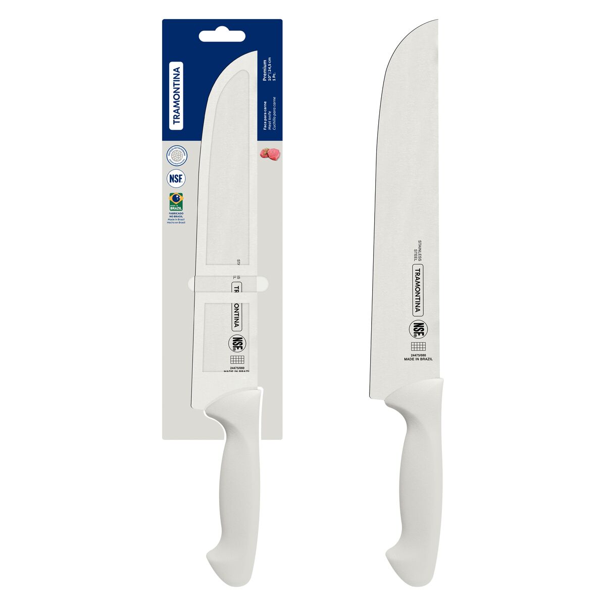 Faca para Carne Tramontina Premium com Lâmina de Aço Inox e Cabo de Polipropileno Branco 10"