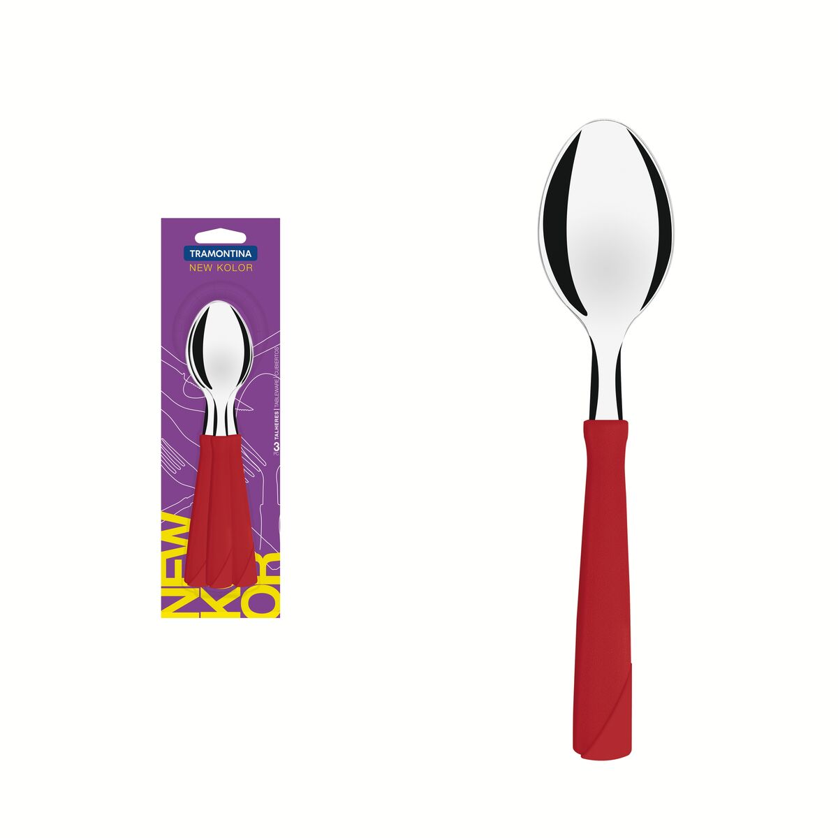 Conjunto de Colheres de Mesa Tramontina New Kolor com Lâminas em Aço Inox e Cabos de Polipropileno Vermelho 3 Peças