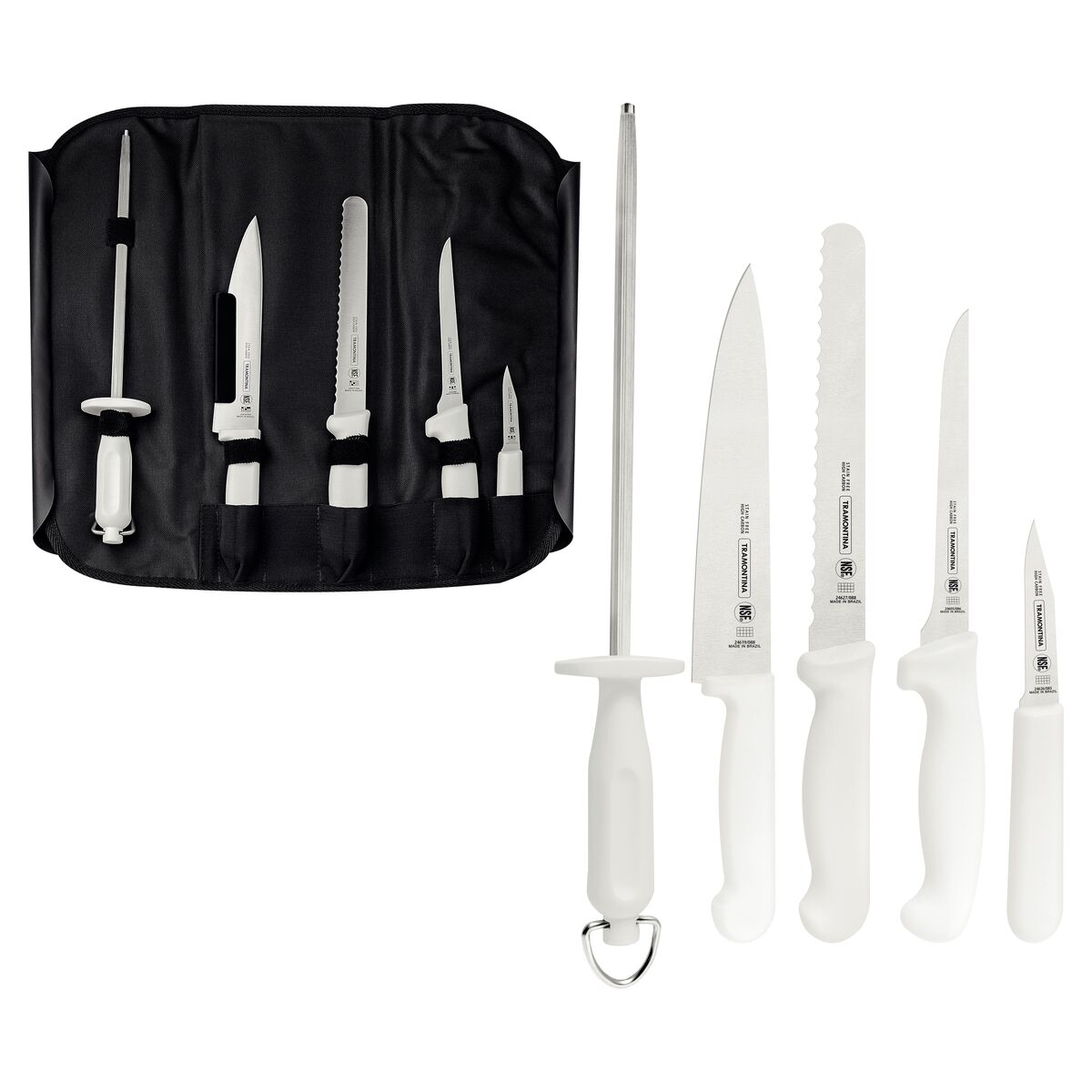 Kit para Chefs com Facas Tramontina Profissional com Lâminas em Aço Inox e Cabos de Polipropileno Branco 6 Peças