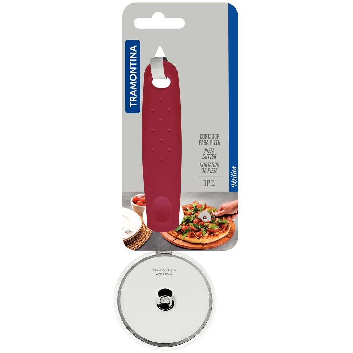 Cortador para Pizza Tramontina Utilità em Aço Inox com Cabo de Polipropileno Vermelho