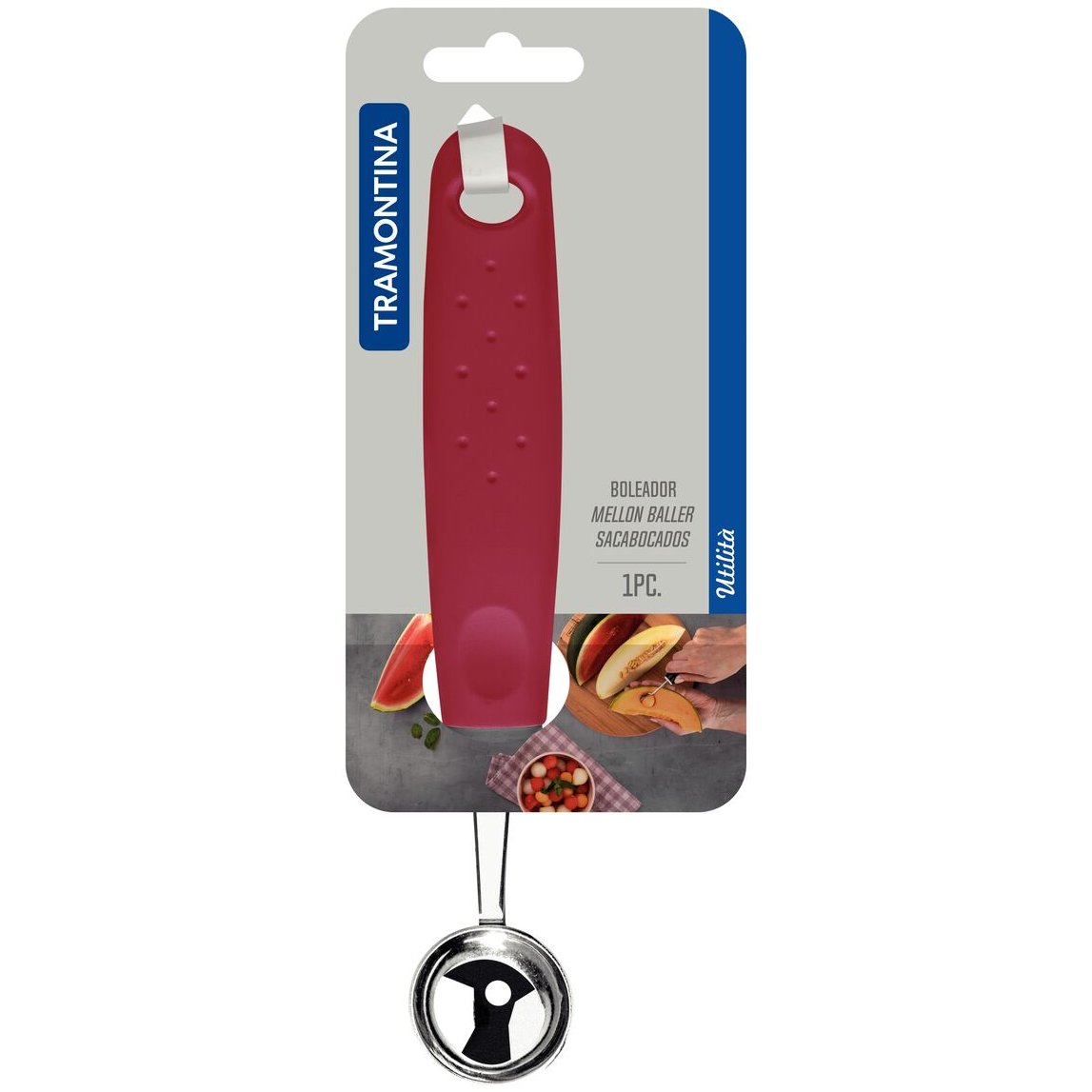 Boleador Tramontina Utilità em Aço Inox com Cabo de Polipropileno Vermelho 2,9 cm