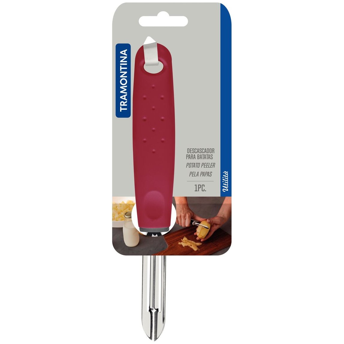 Descascador de Batatas Manual Tramontina Utilità em Aço Inox com Cabo de Polipropileno Vermelho