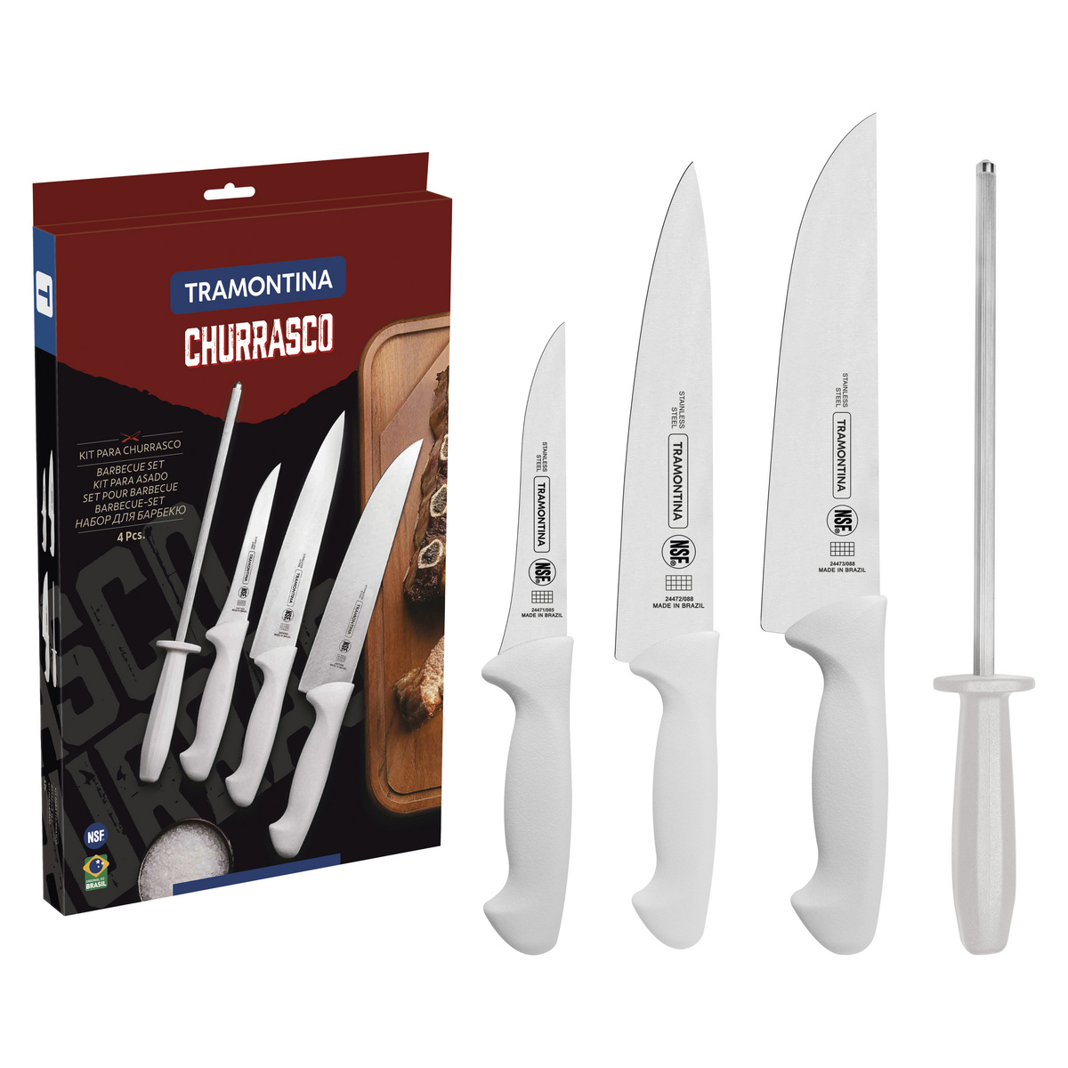 Jogo de Facas para Churrasco Tramontina em Aço Inox com Cabo Polipropileno 4 Peças