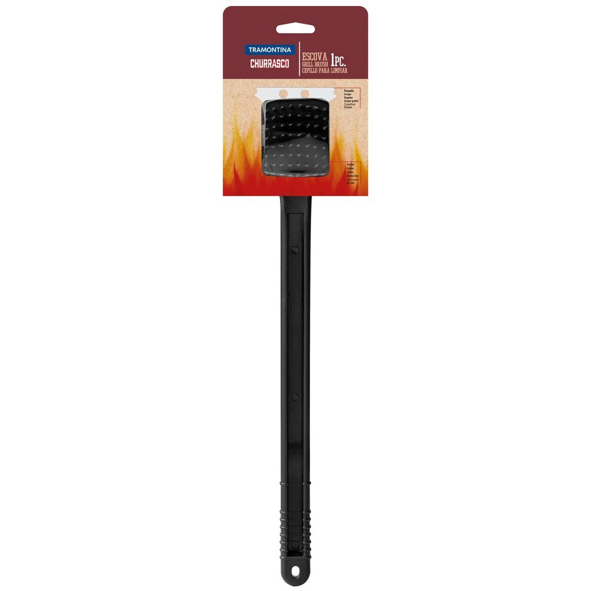 Escova Tramontina Churrasco com Cerdas em Aço Inox e Cabo de Polipropileno Preto 44 cm