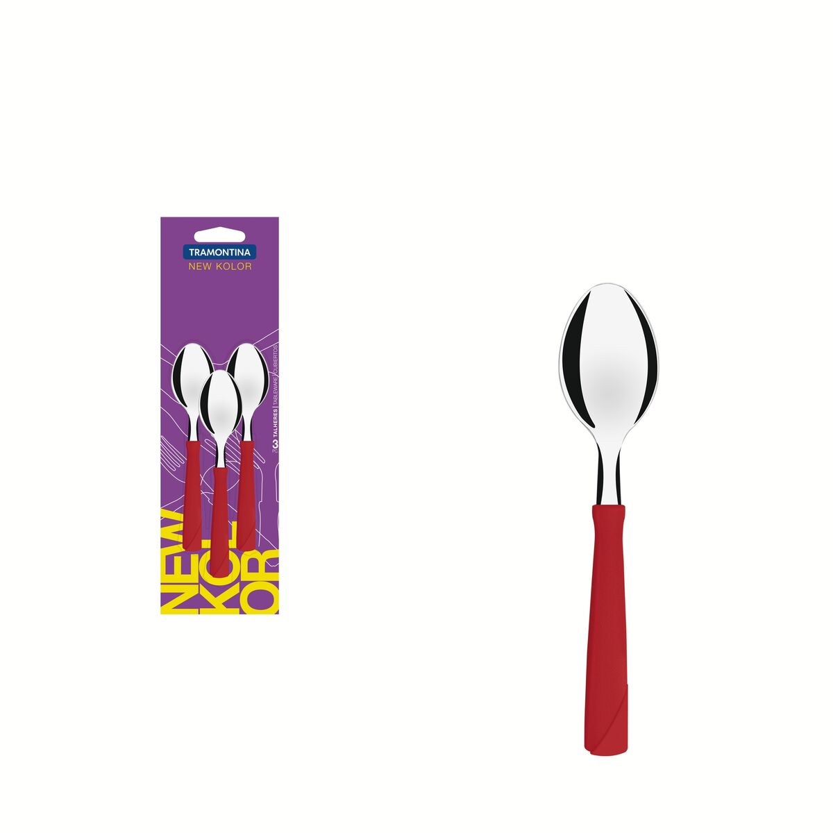 Conjunto de Colheres para Chá Tramontina New Kolor com Lâminas em Aço Inox e Cabos de Polipropileno Vermelho 3 Peças