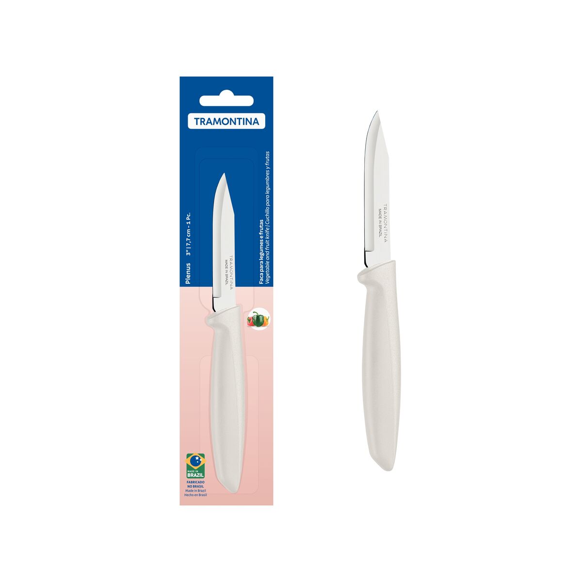 Faca para Legumes e Frutas Tramontina Plenus com Lâmina em Aço Inox e Cabo de Polipropileno Off White 3"