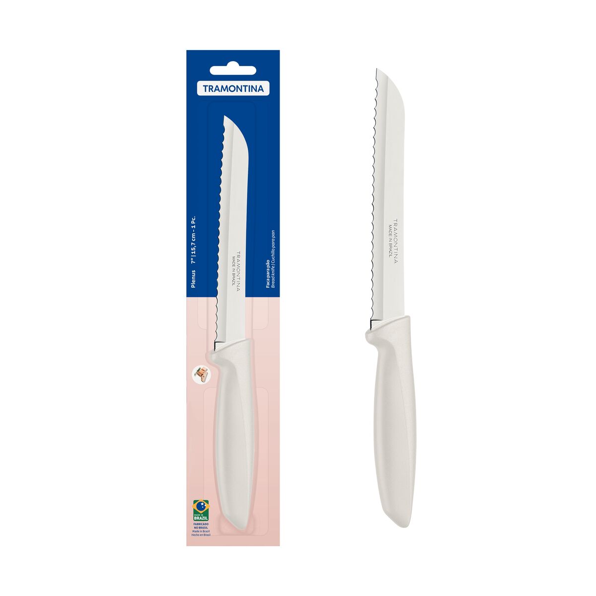 Faca para Pão Tramontina Plenus com Lâmina em Aço Inox e Cabo de Polipropileno Off White 7"