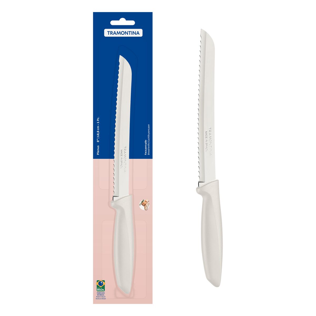Faca para Pão Tramontina Plenus com Lâmina em Aço Inox e Cabo de Polipropileno Off White 8"