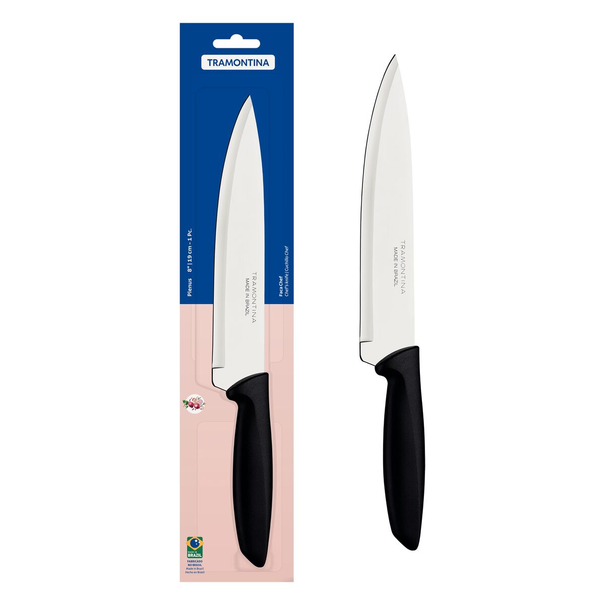 Faca Chef Tramontina Plenus com Lâmina em Aço Inox e Cabo de Polipropileno Preto 8"