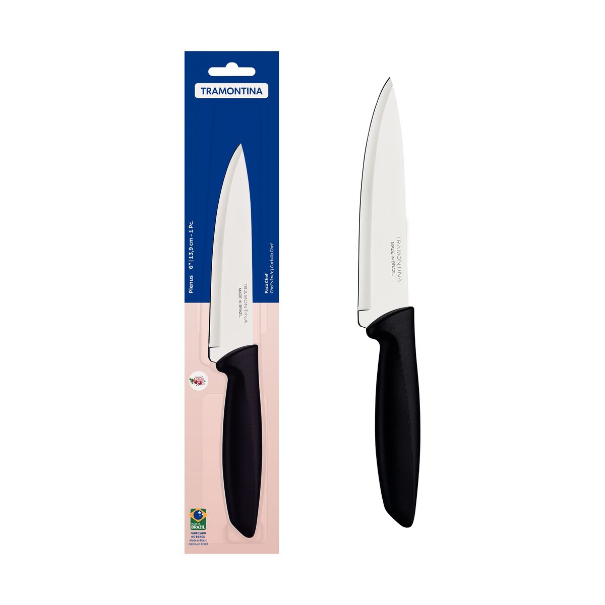 Faca Chef Tramontina Plenus com Lâmina em Aço Inox e Cabo de Polipropileno Preto 6"