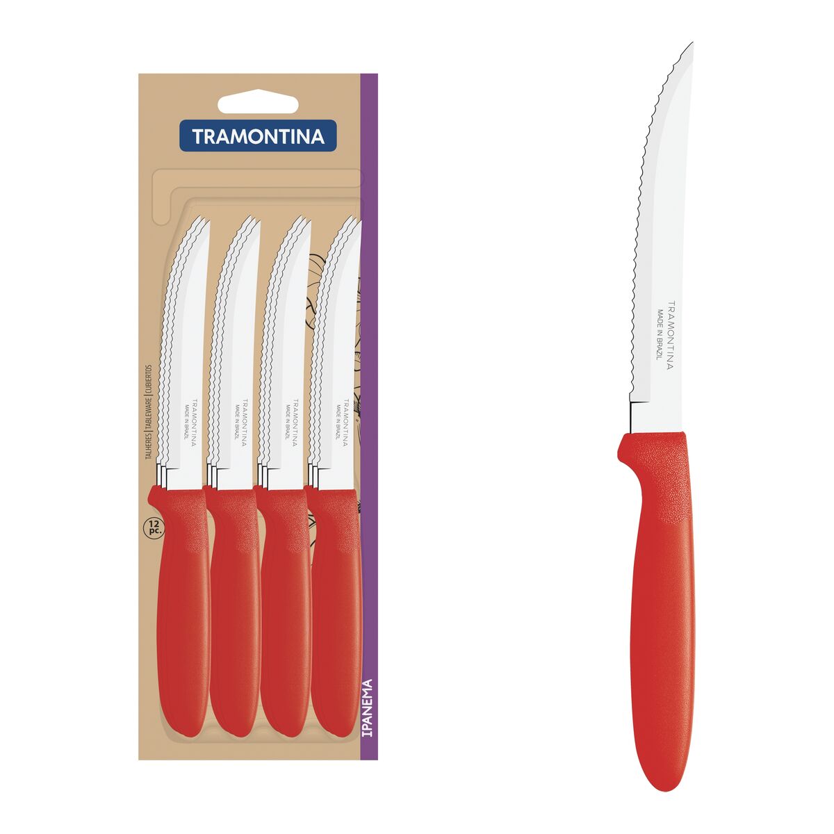 Conjunto de Facas para Churrasco Tramontina Ipanema com Lâminas em Aço Inox e Cabos de Polipropileno Vermelho 12 Peças