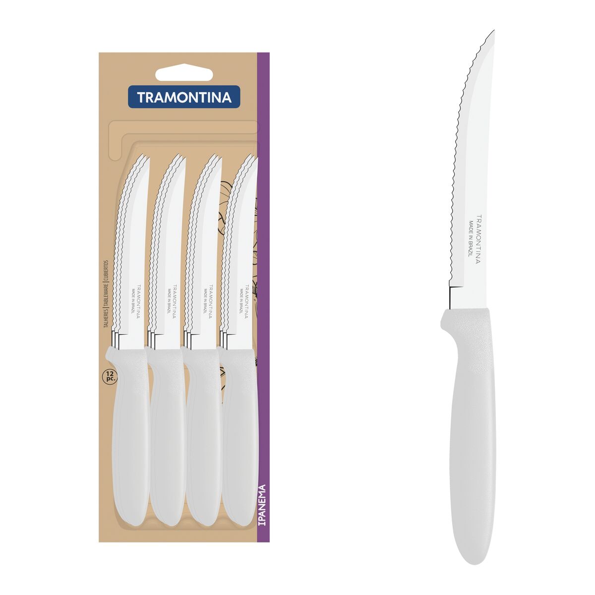 Conjunto de Facas para Churrasco Tramontina Ipanema com Lâminas em Aço Inox e Cabos de Polipropileno Branco 12 Peças
