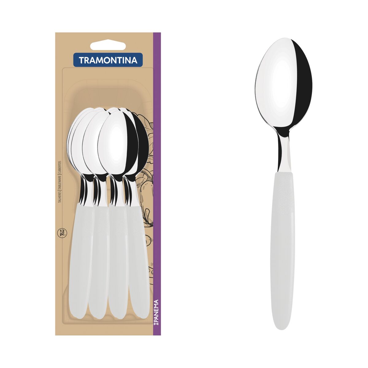 Conjunto de Colheres de Mesa Tramontina Ipanema com Lâminas em Aço Inox e Cabos de Polipropileno Branco 12 Peças