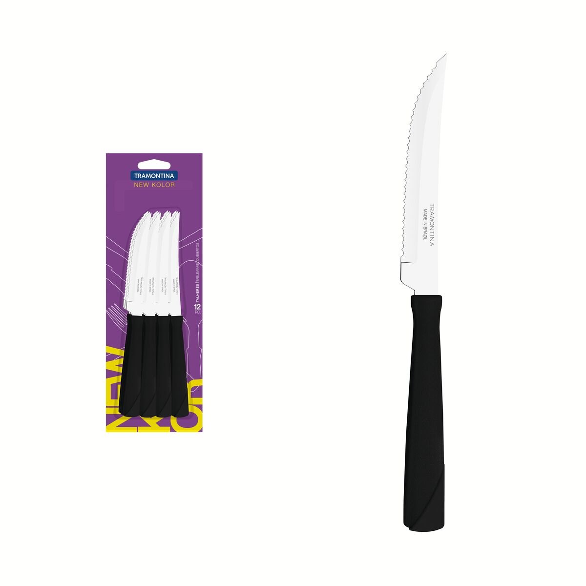 Conjunto de Facas para Churrasco Tramontina New Kolor com Lâminas em Aço Inox e Cabos de Polipropileno Preto 12 Peças