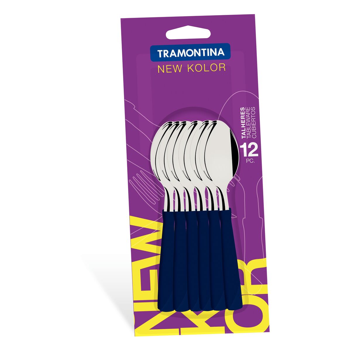 Conjunto de Colheres para Chá Tramontina New Kolor com Lâminas em Aço Inox e Cabos de Polipropileno Azul 12 Peças