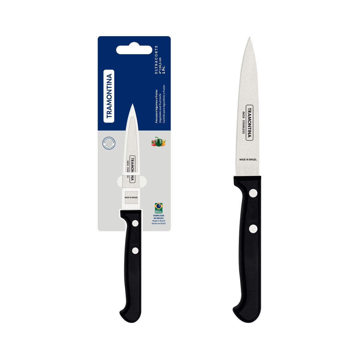 Faca para Legumes e Frutas Tramontina Ultracorte com Lâmina em Aço Inox e Cabo de Polipropileno Preto 4"