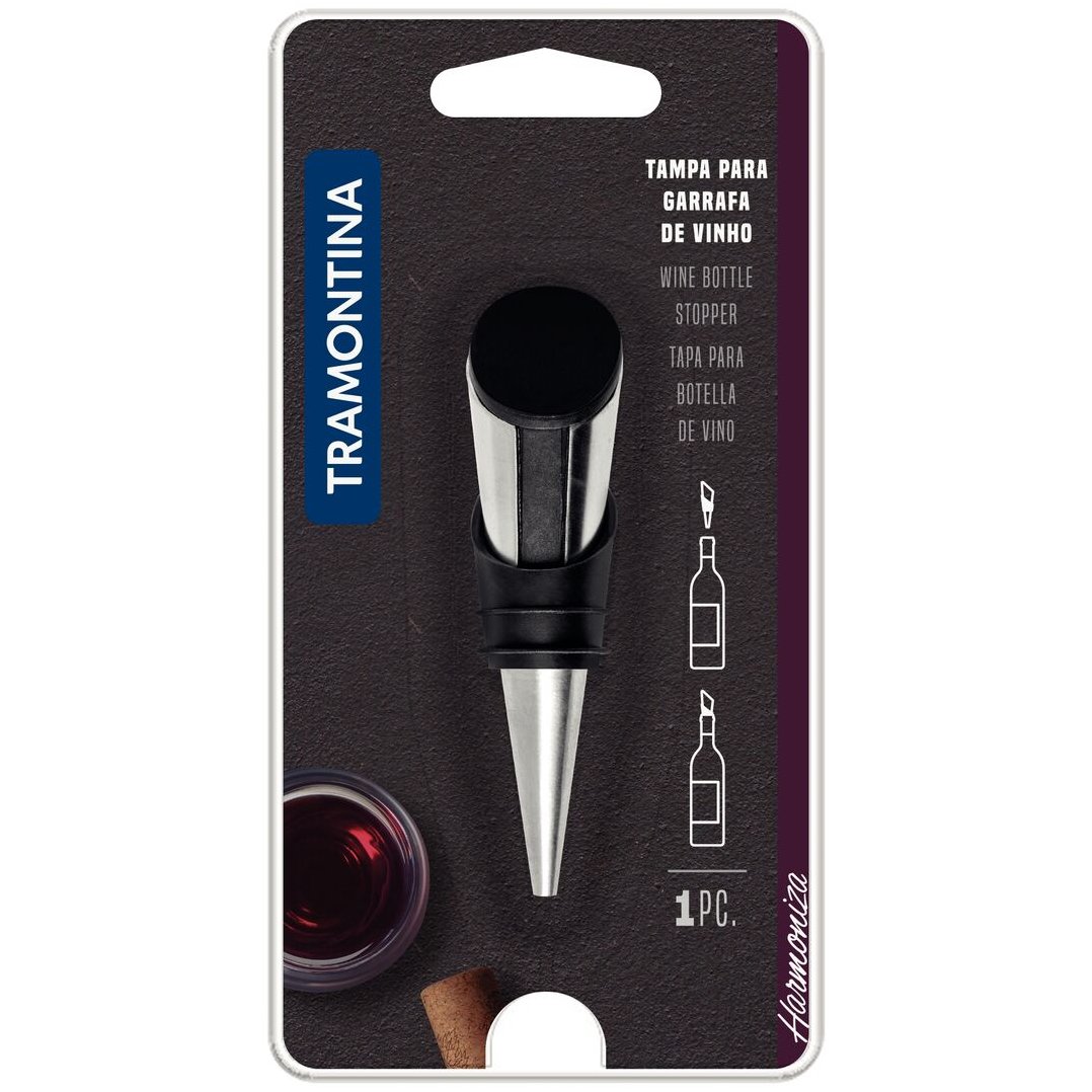 Tampa para Garrafa de Vinho Tramontina Harmoniza em Aço Inox Nylon e Silicone