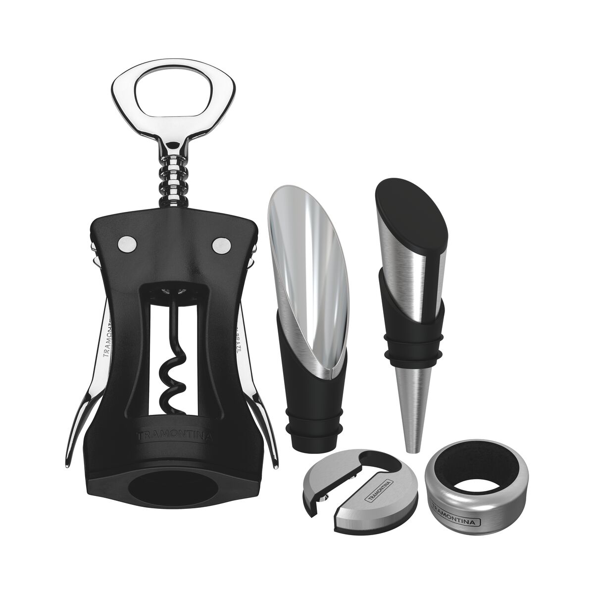Jogo para Vinhos Tramontina Harmoniza em Aço Inox e Polipropileno Preto 5 Peças