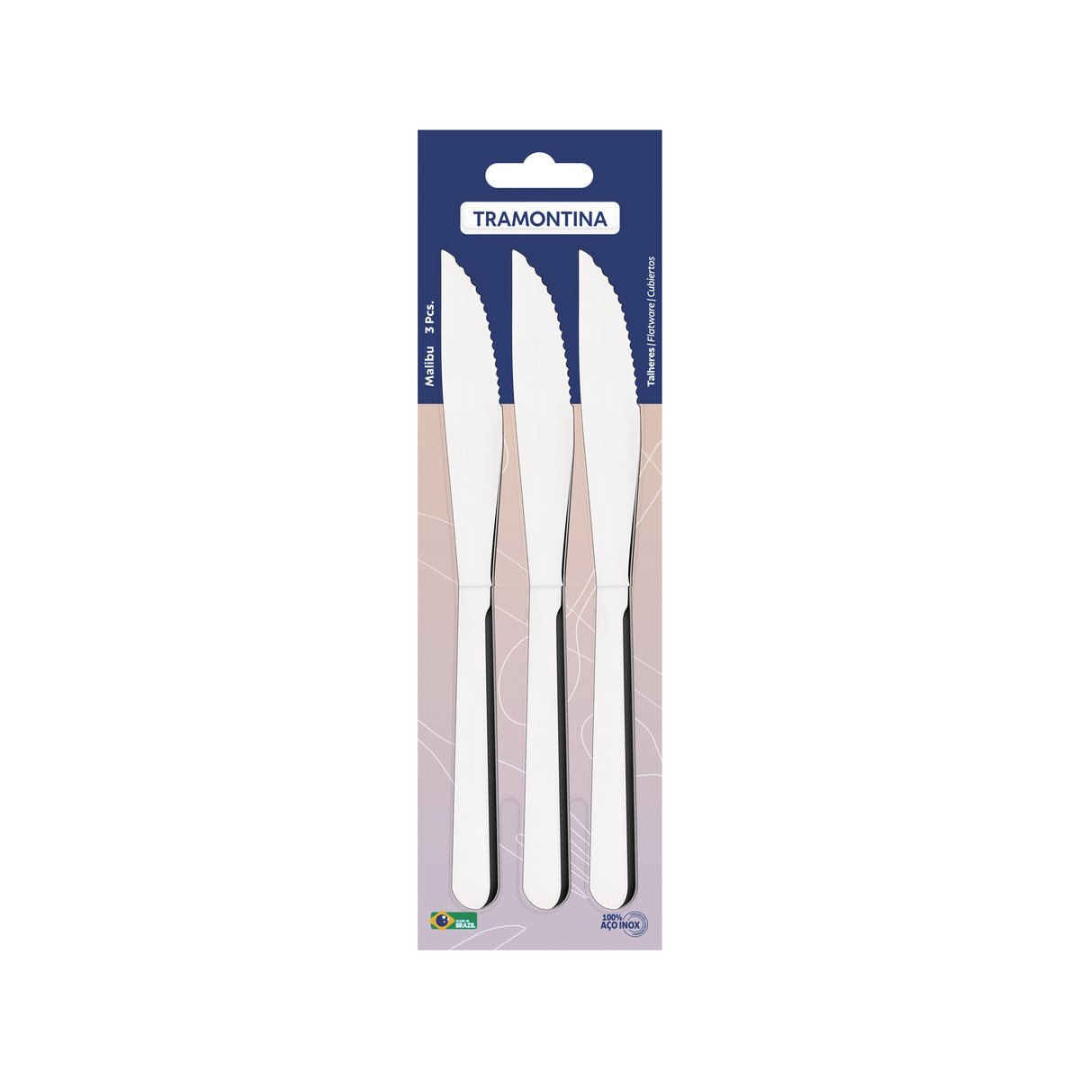 Conjunto de Facas para Churrasco Tramontina Malibu em Aço Inox 03 Peças